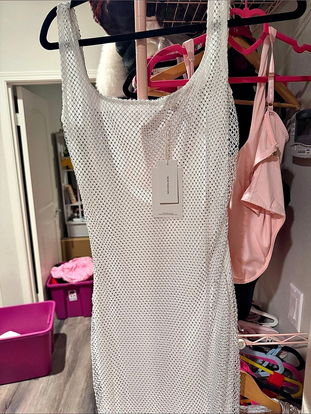 Sheer Mesh Maxi Dress in White NWT